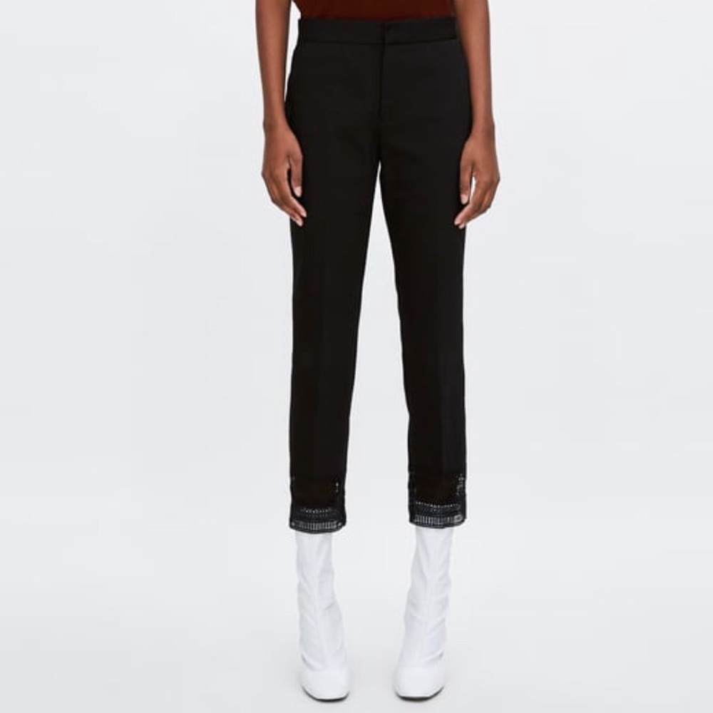 NWT ZARA BLACK PANTS WITH LACE DETAIL